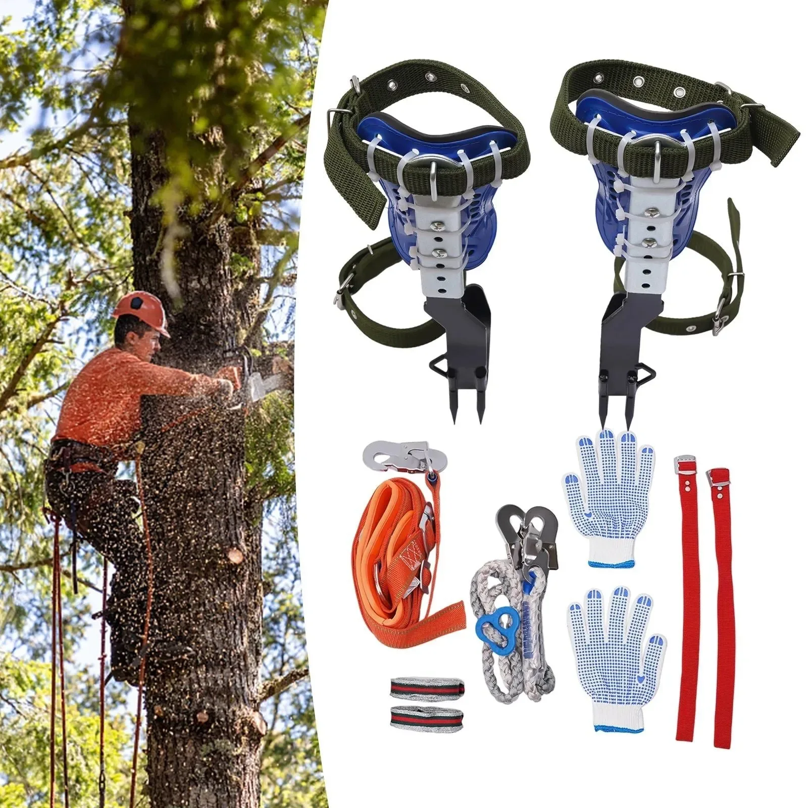 High-Grade Professional Tree Climbing Kit – 330lbs Capacity Steel Claws with Non-Slip Pedals Adjustable Safety Belt Full Gear Set for Arborists Relaxed