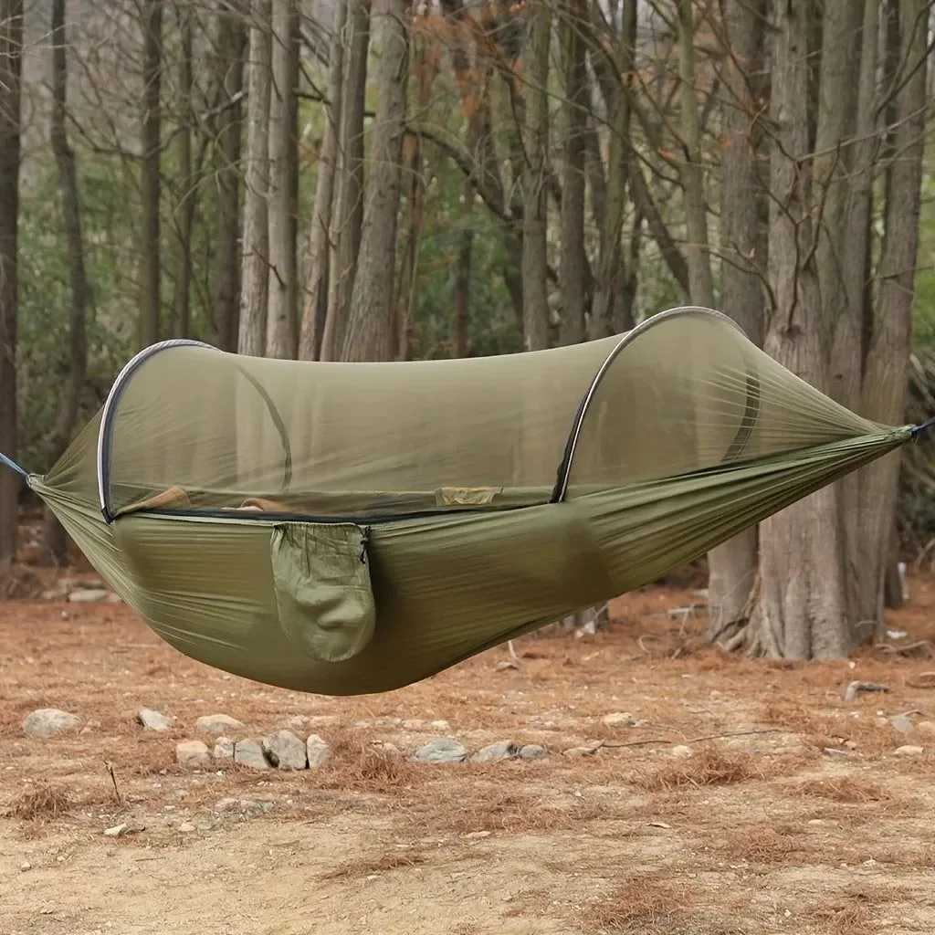 Dependable Portable Camping Hammock with Mosquito Net – Quick-Setup Nylon Knit Hammock for Outdoor Relaxation High-Grade
