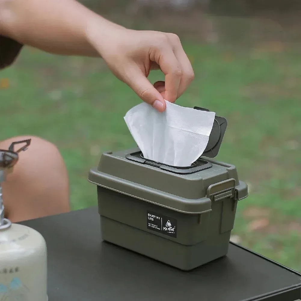 Breathable 1.1L Outdoor Tissue Storage Box – Waterproof Camping Organizer for Napkins Seasoning Bottles Sundries Army Green Black Beige Classic