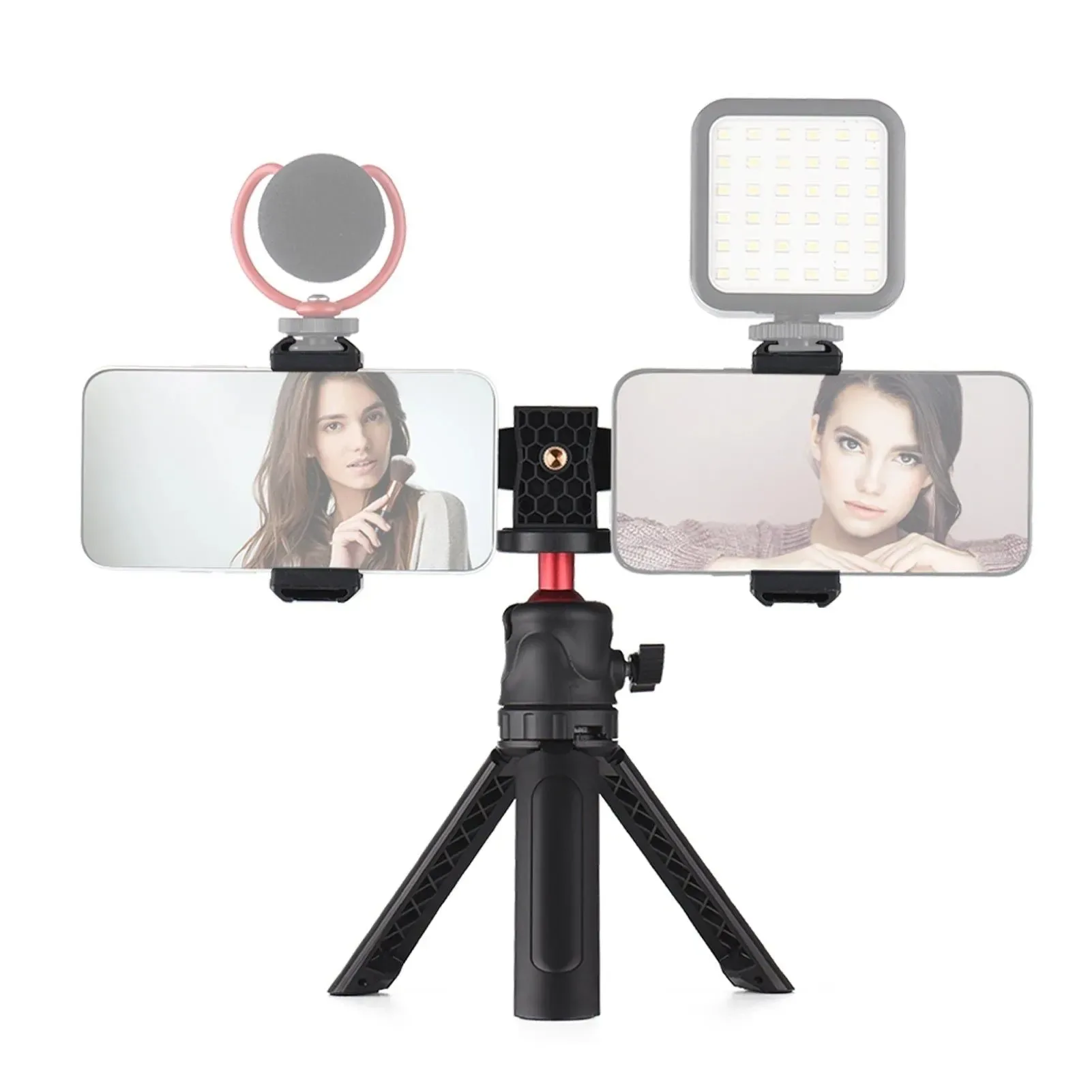 Professional Smartphone Video Kit - Dual Phone Mount with 4 Cold Shoes 360° Tripod Adjustable Holders for Vlogging Live Streaming. Crafted