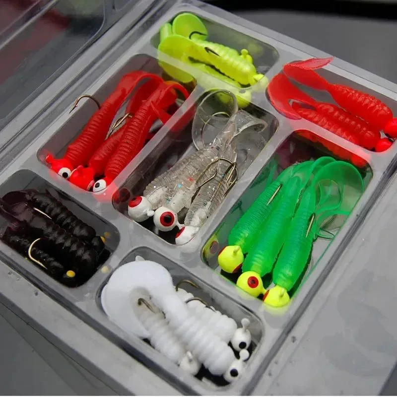 Unique 21-Piece Soft Fishing Lure Kit – Jig Head Hooks with Grub Worms Shrimp Baits for Freshwater Saltwater 2g-3.5g Weights Contemporary