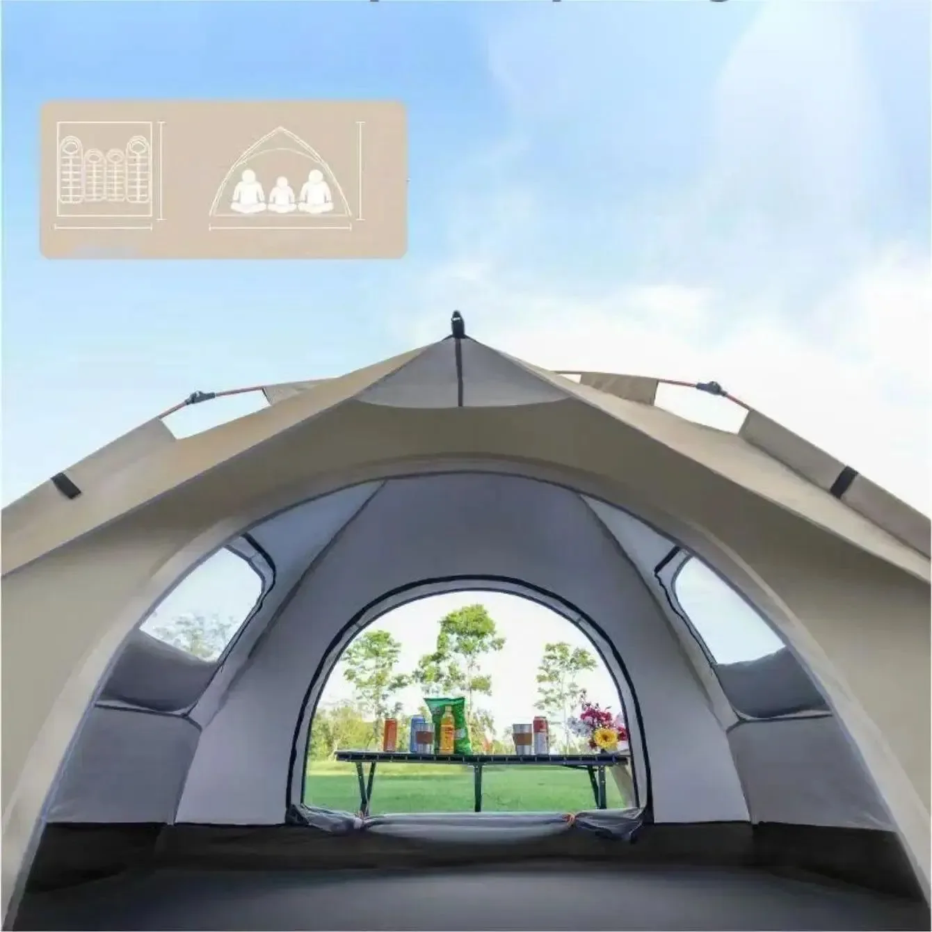 Refined Instant Pop-Up Camping Tent - 4-Season Shelter with Dual Doors Windows Durable