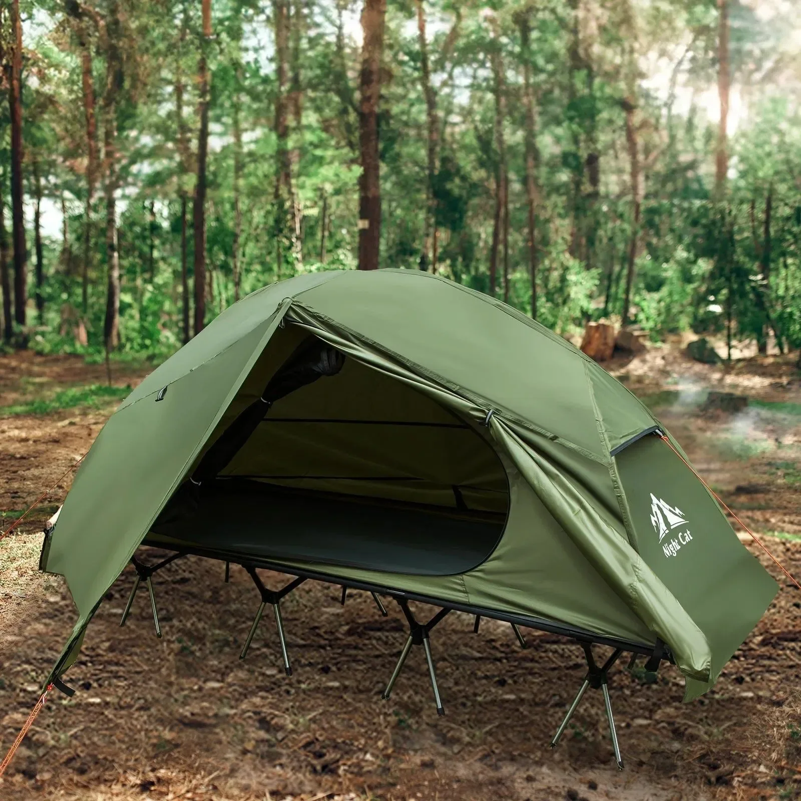 Recyclable Night Cat 1-Person Camping Cot Tent – Waterproof Off-Ground Sleeping System with Mosquito Net Aluminum Frame Traditional