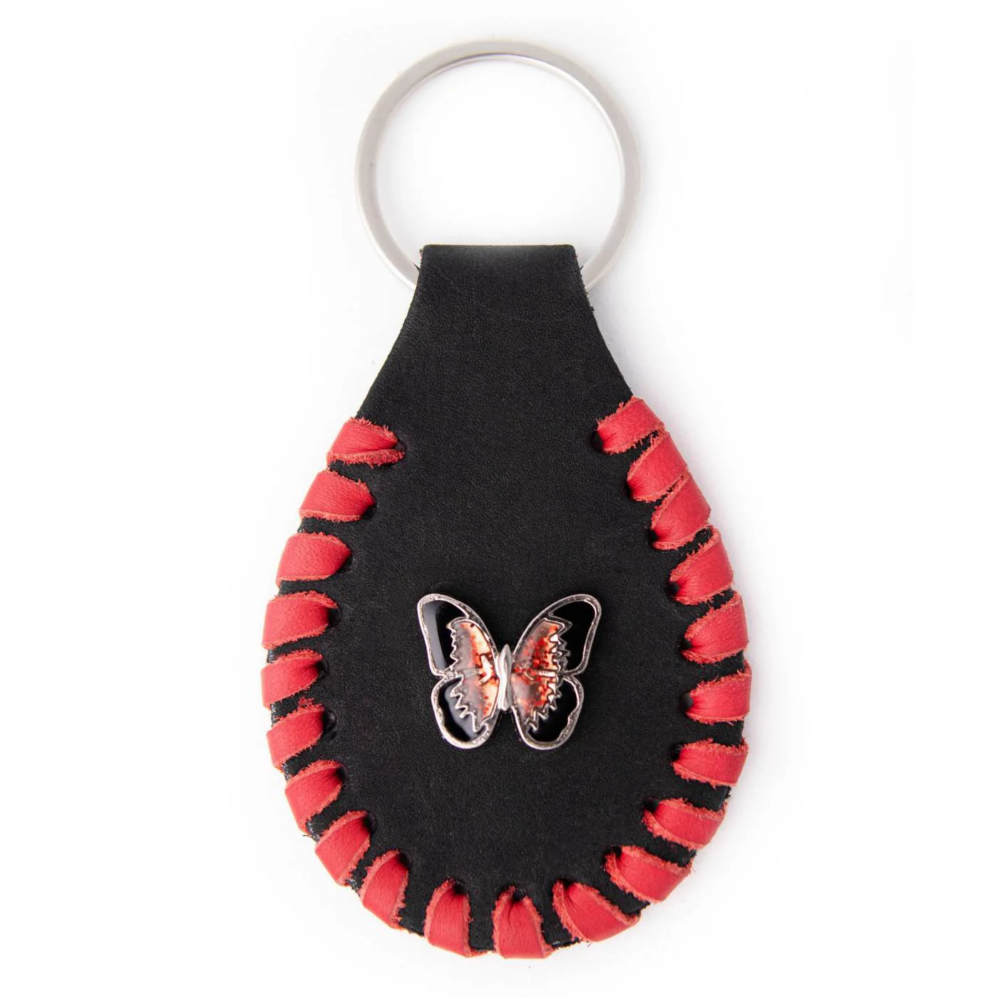 Pure Milwaukee Leather Black -Red Butterfly Pewter Emblem Key Chain - MLA9521 Exclusive