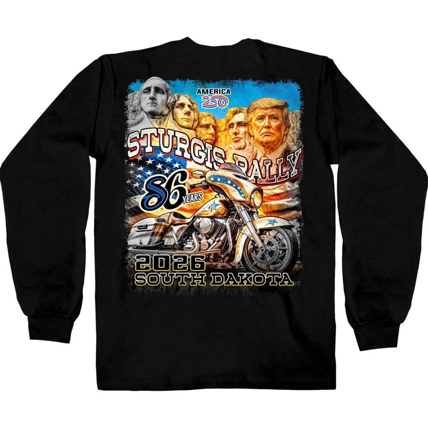 Enhanced 2026 Men's Sturgis Motorcycle Rally Trumpmore Black Long Sleeve Shirt - SPB2138 Natural