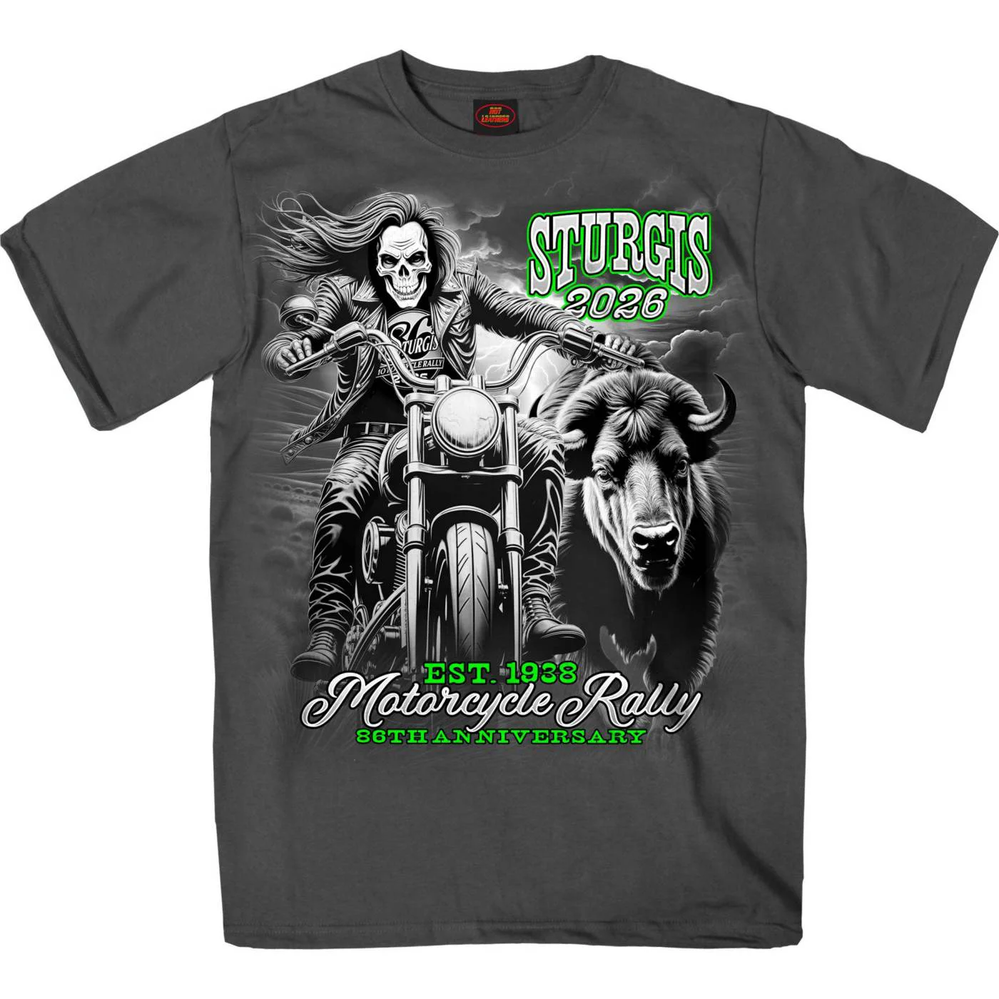Safe 2026 Sturgis Motorcycle Rally Skull Chaser Numone Men's Charcoal Short Sleeve T-Shirt - SPB1231 Professional