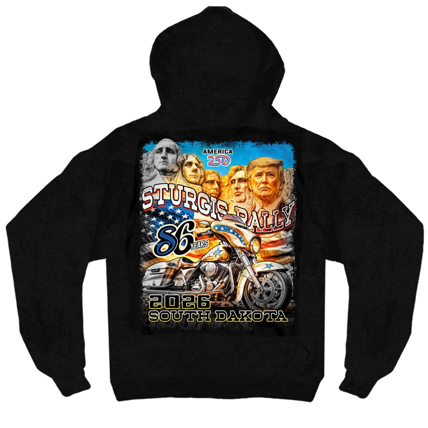 Modern 2026 Men's Sturgis Motorcycle Rally Trumpmore Black Zip-Up Hoodie - SPB4121 Carefully Designed