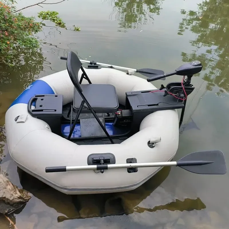 Natural 2-Minute Foldable Inflatable Fishing Boat with Electric Motor Port 250kg Capacity Solo Pontoon Raft Durable