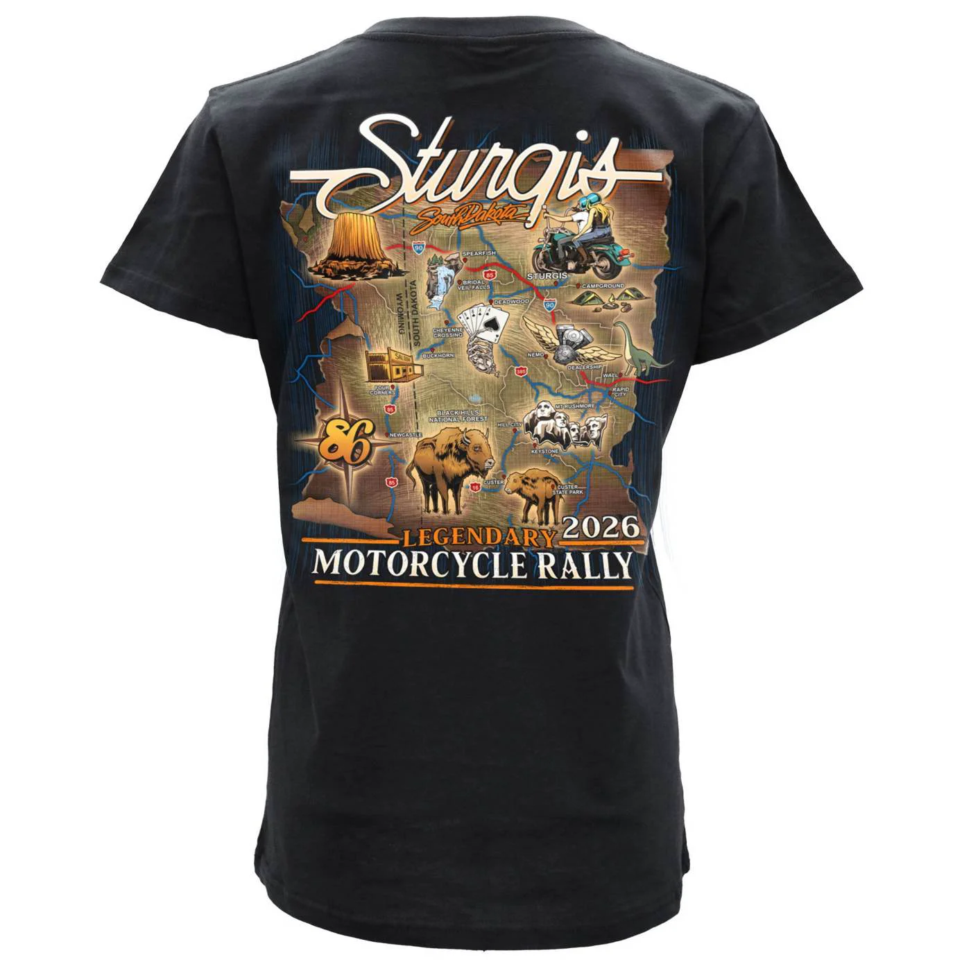 Premium 2026 Ladies Sturgis Motorcycle Rally Attractions Black Short Sleeve V-Neck T-Shirt - SPL1932 High-Performance