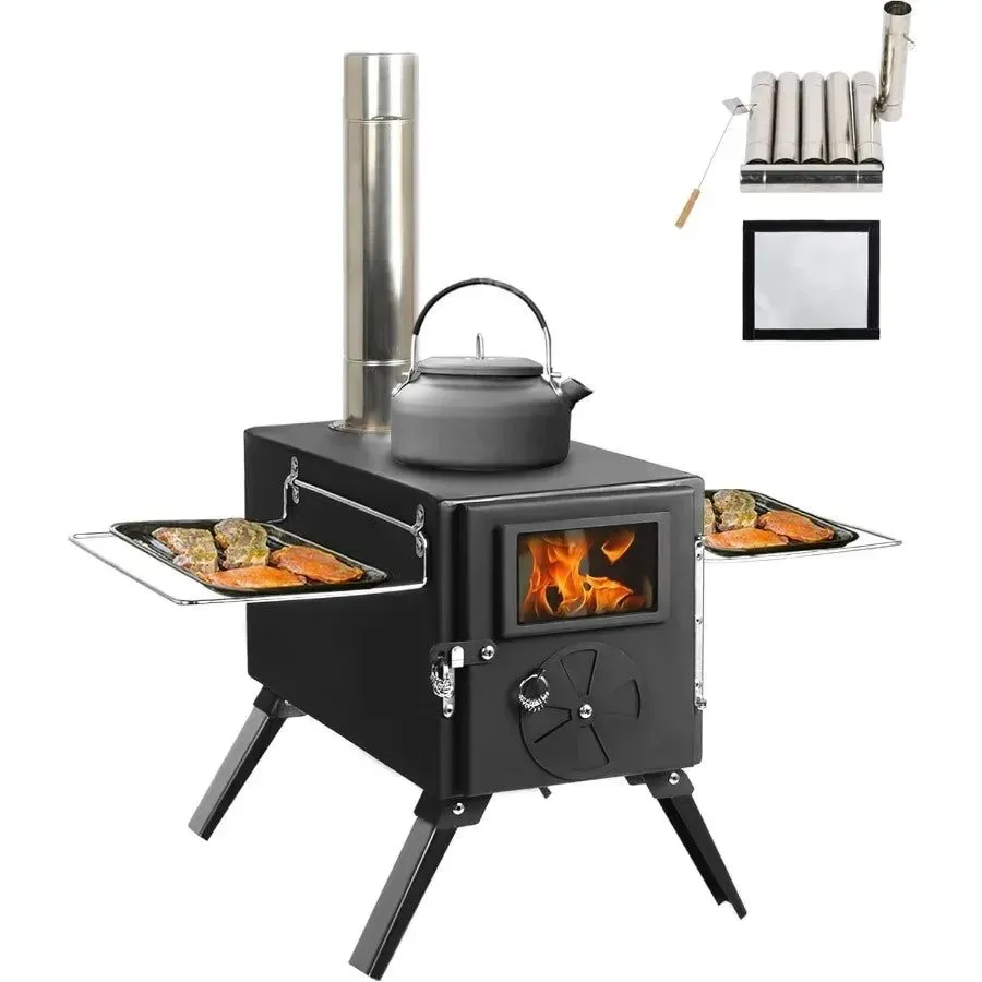 Organic Portable Wood Burning Stove for Camping with Chimney Pipe - Outdoor Heating Cooking Solution Contemporary