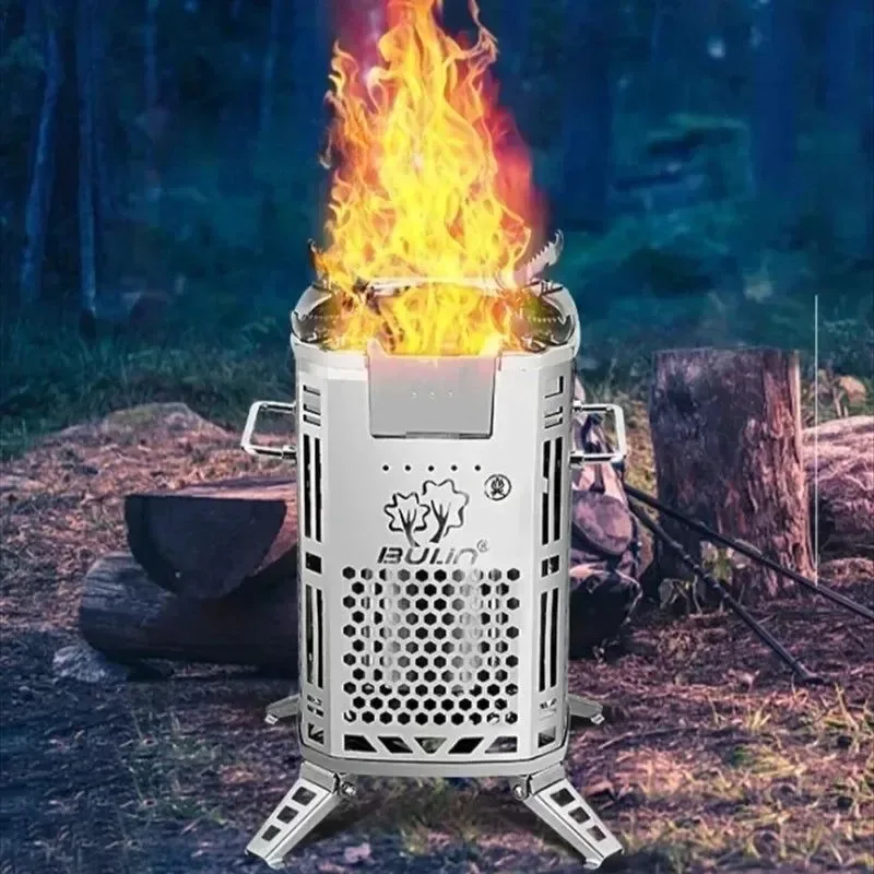 Long-Lasting Heavy-Duty Portable Firewood Stove Smokeless Stainless Steel Camping Stove for Cooking Heating Pure