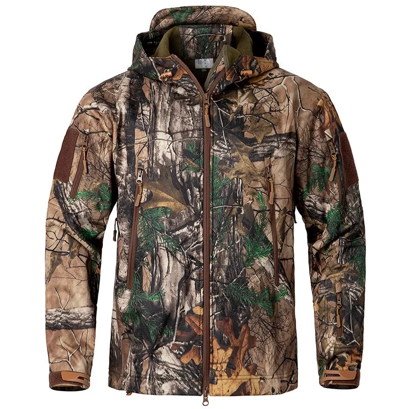 Traditional Men s Camouflage Tactical Jacket – Waterproof Soft Shell Hunting Jacket with Fleece Lining for Outdoor Winter Use Professional