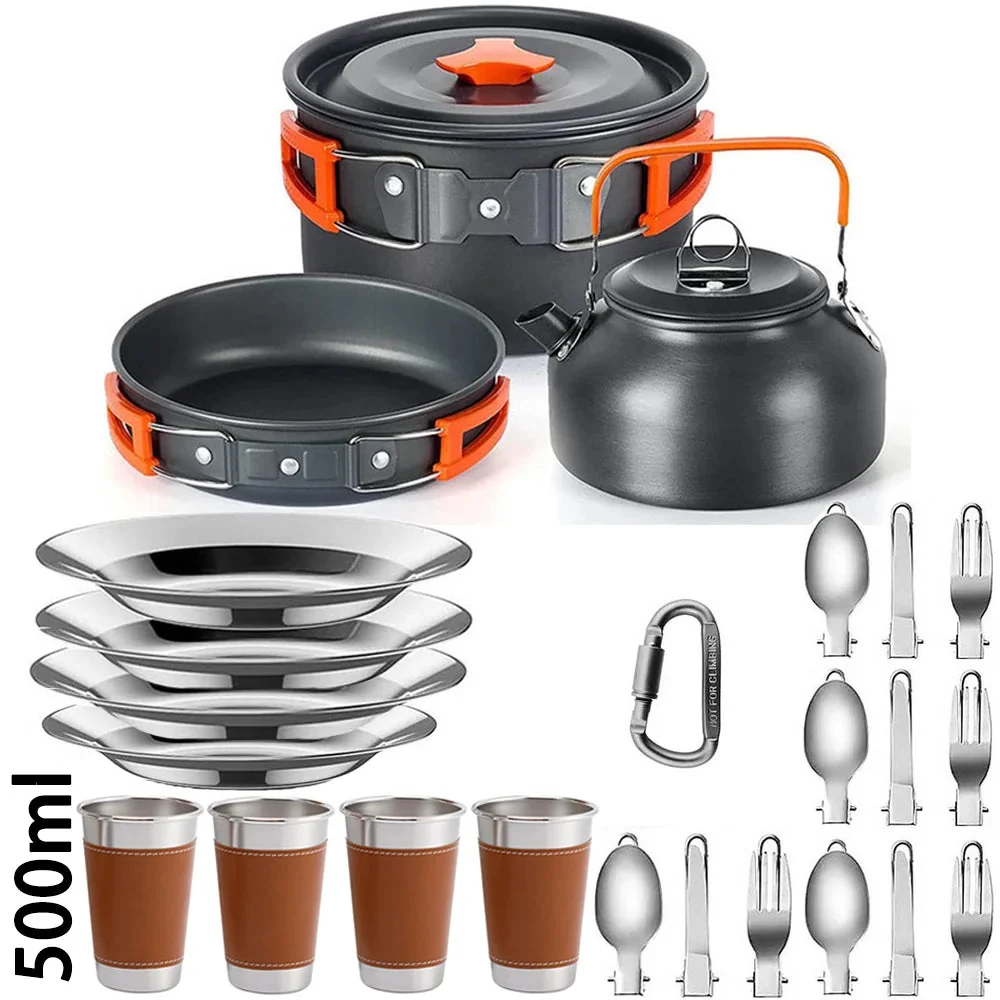 Organic Lightweight Aluminum Camping Cookware Set – Portable Outdoor Cooking Kit for 2–4 People with Mesh Storage Bag Premium Material