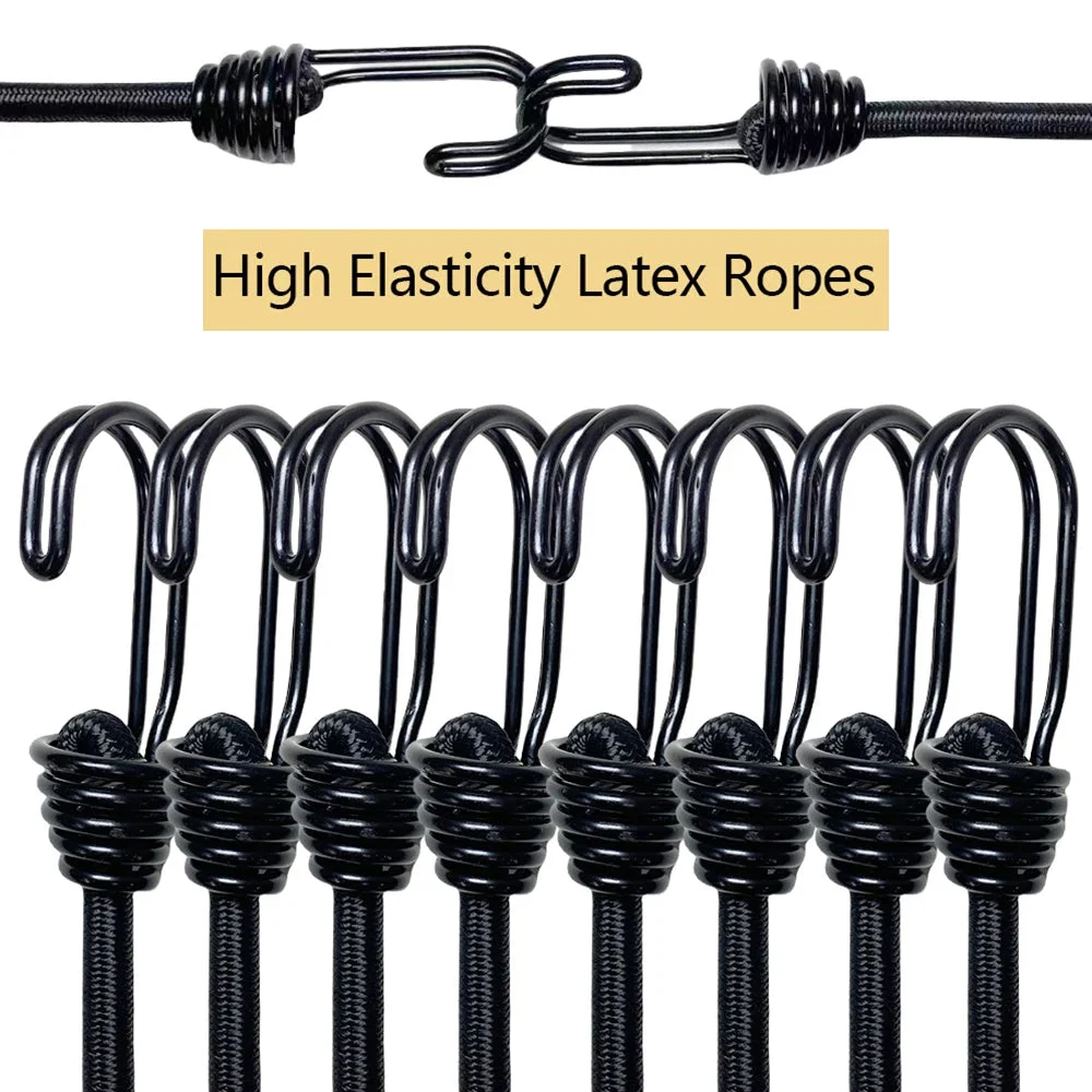 Sustainable Elastic Bungee Cord Set 2 6 8 PCS – Heavy Duty Latex Tie Down Straps for Camping Bikes Car Luggage Pure