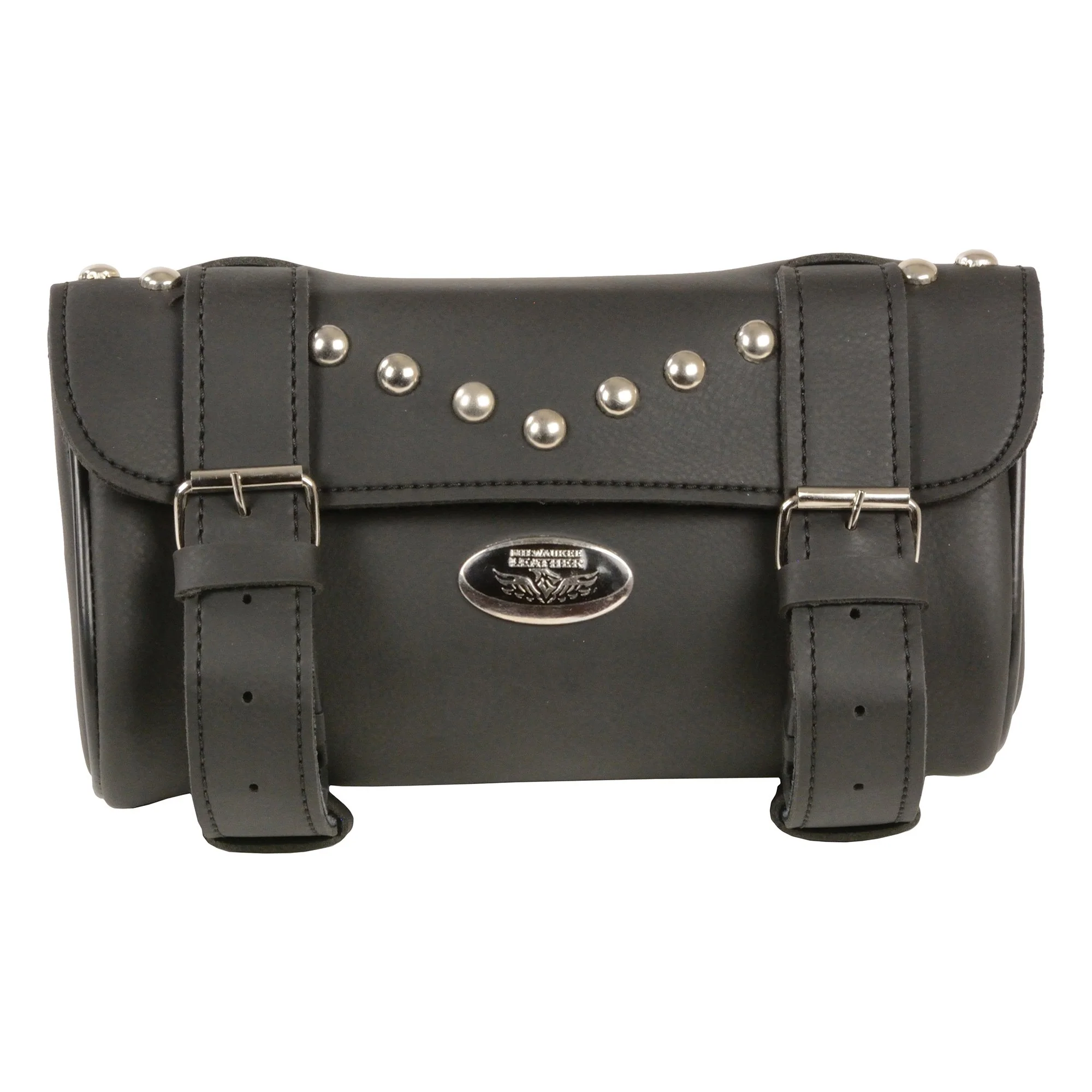 Reliable Milwaukee Leather SH62603 Black PVC Double Strap Studded Motorcycle Tool Bag Smart