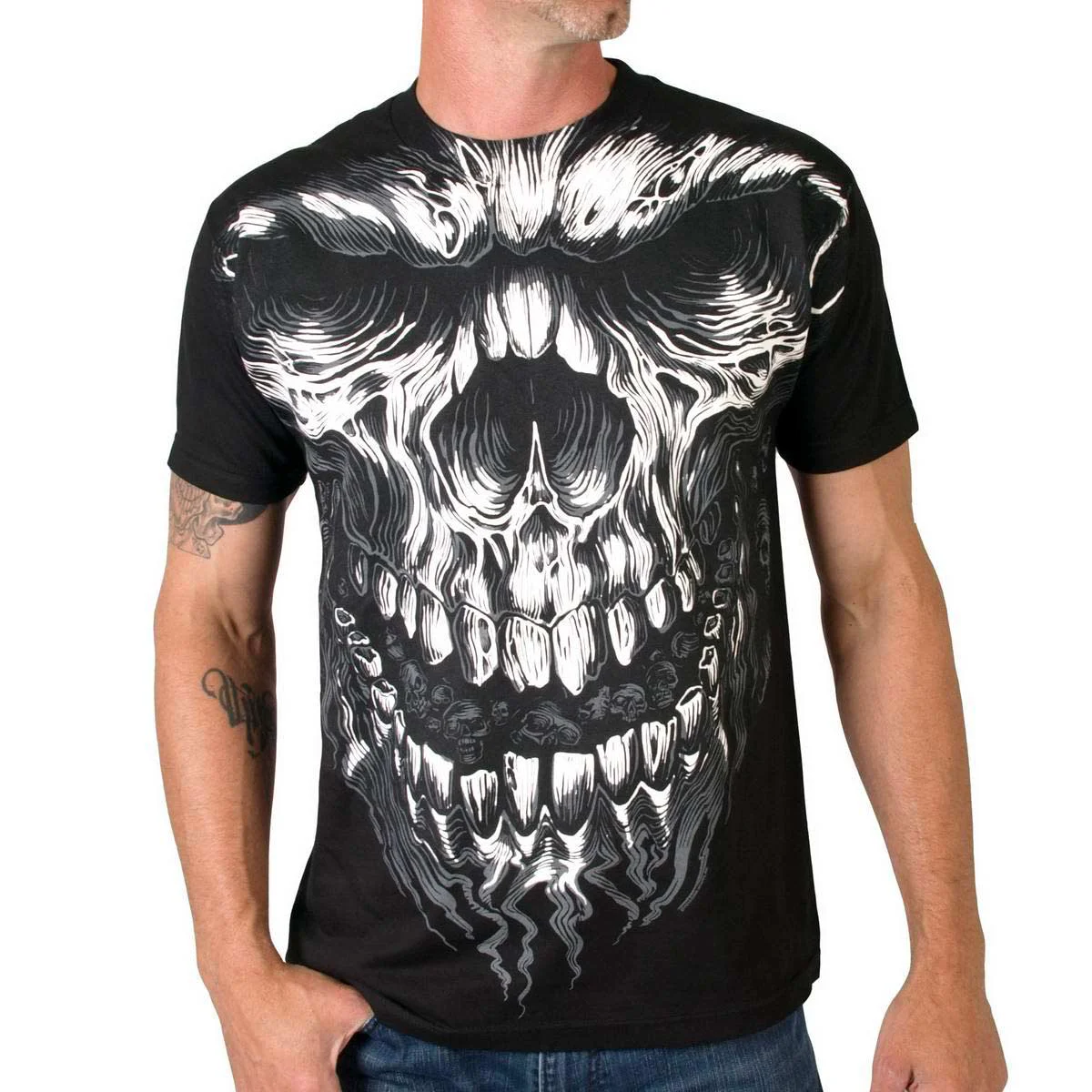Exclusive Hot Leathers GMS1237 Men s Shredder Skull Jumbo Print Black T-Shirt Premium