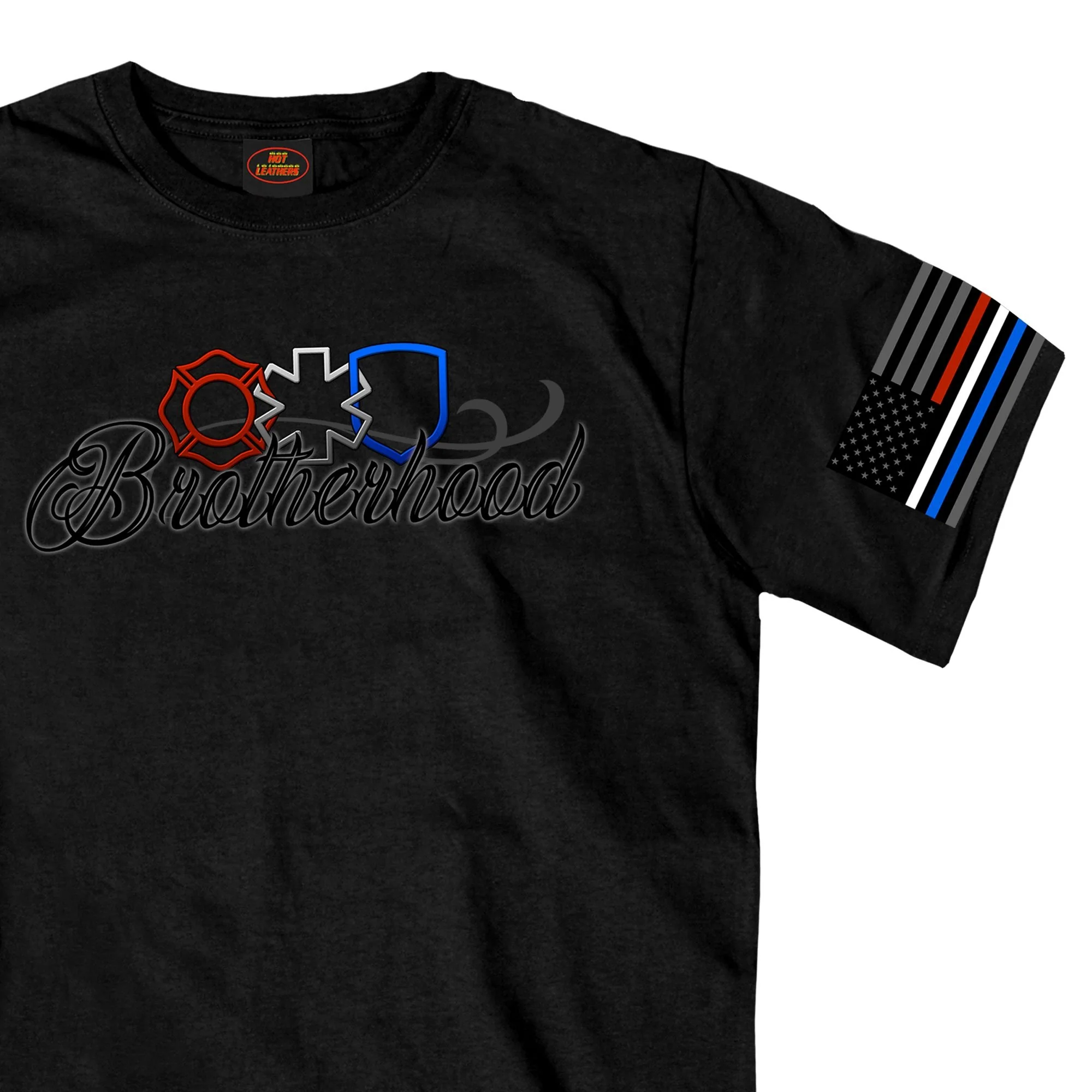 First-Class Hot Leathers GMD1451 Men's 'Brotherhood of First Responders Eagle' Black T-Shirt Green