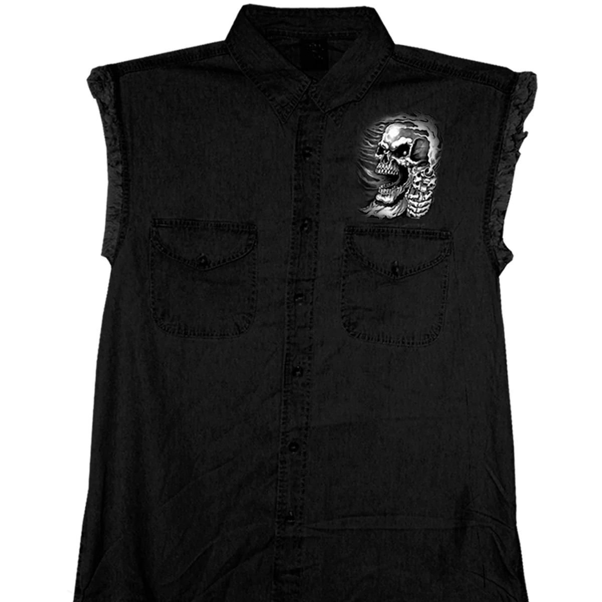 Trendy Hot Leathers GMD5076 Mens Assassin Sleeveless Black Denim Shirt Genuine