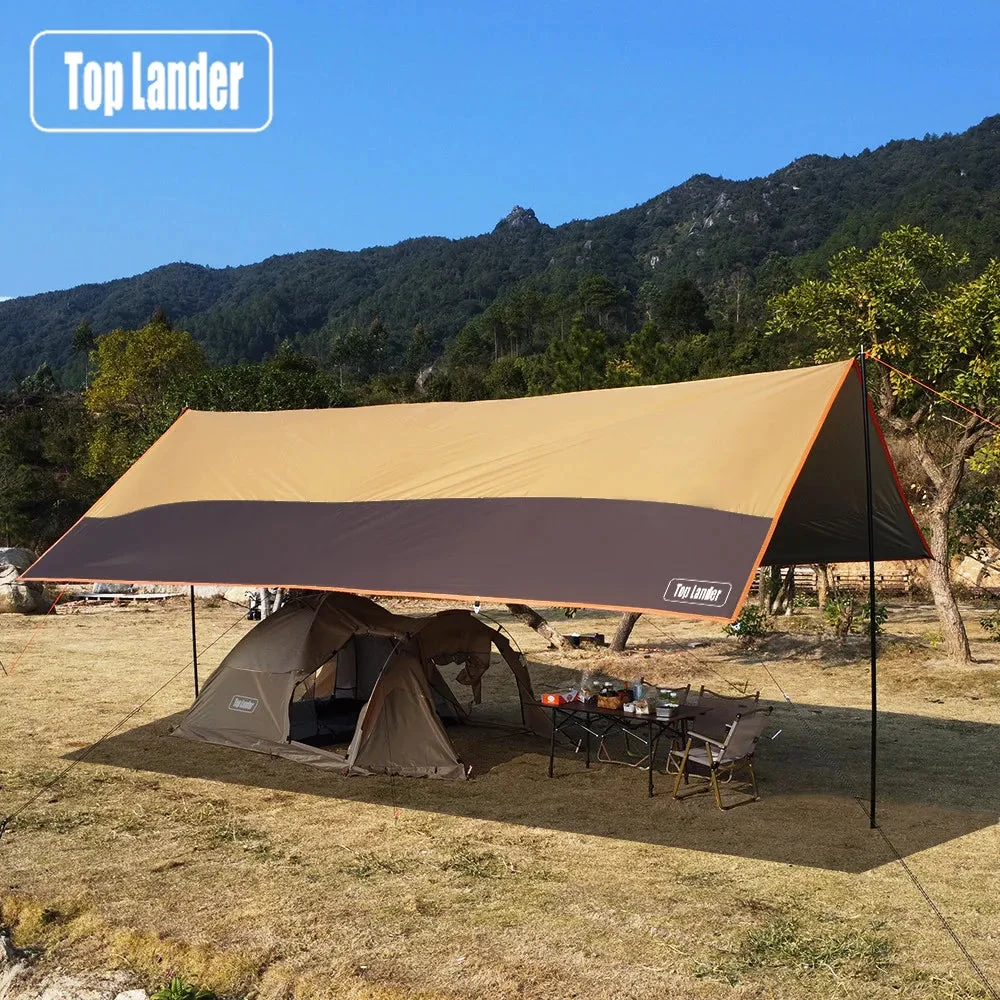Smooth 4x6m Waterproof Camping Tarp Oxford Iron Poles 5-8 People Reliable