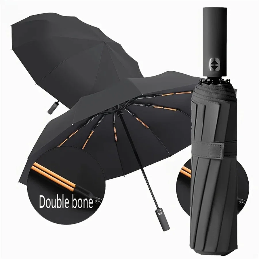 Comfortable 12-Bone Auto-Open Folding Umbrella – UPF50 UV Rain Protection Black-Coated 190T Nylon Compact Umbrella Advanced