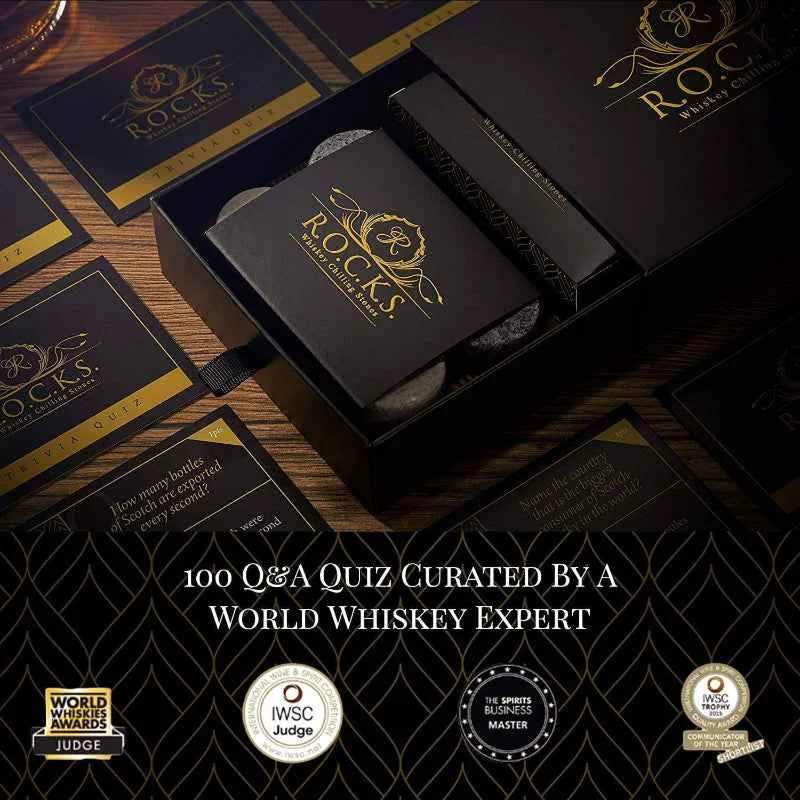 User-Friendly Whiskey Stones Trivia Game Set for Chilling Drinks and Fun Versatile