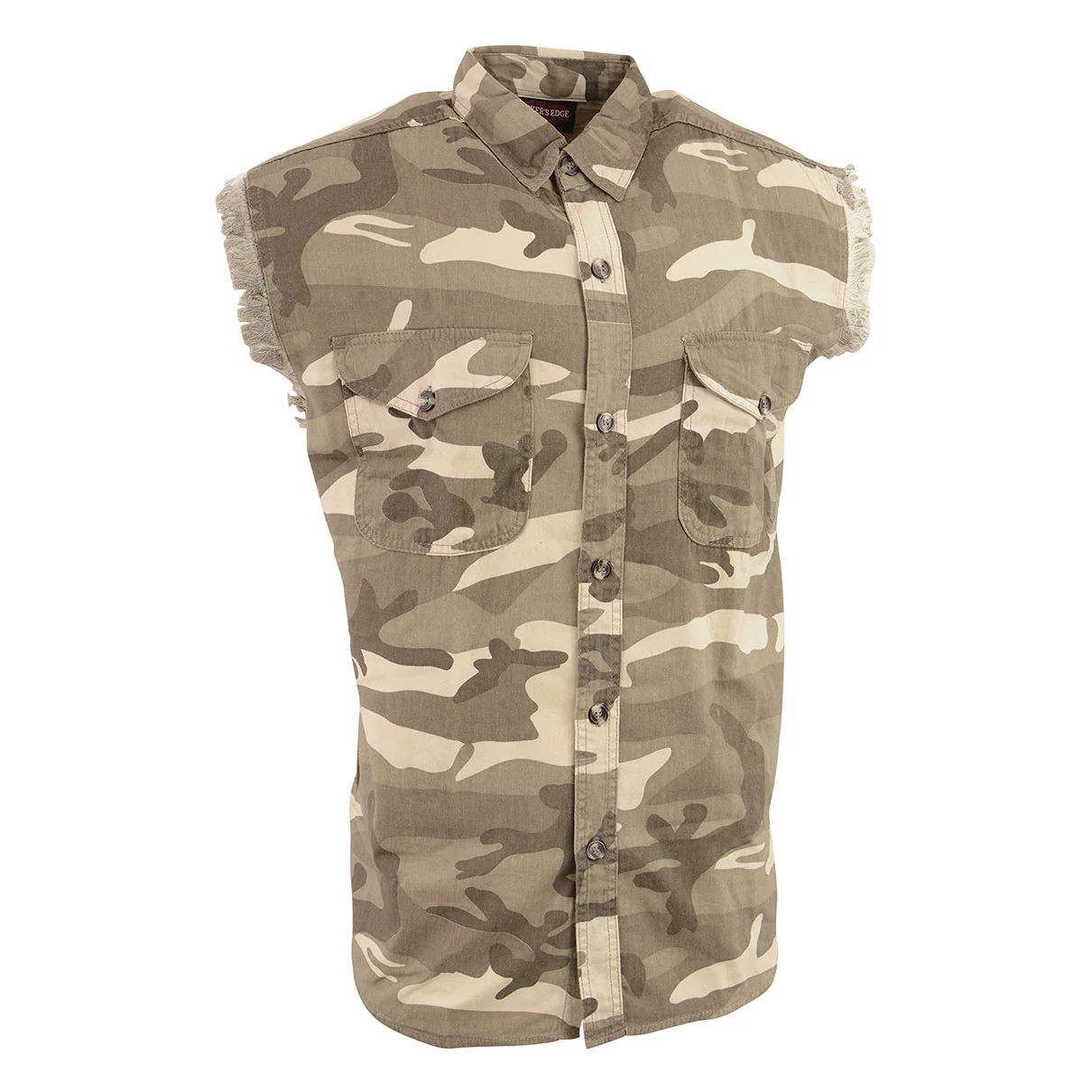 Sophisticated Milwaukee Leather DM4009 Men's Sand Lightweight Denim Shirt with with Frayed Cut Off Sleeveless Look Official