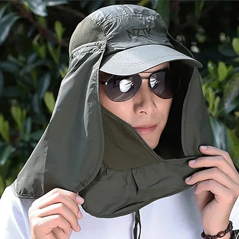 Casual Gorra de pesca con solapa para hombre y mujer parasol de secado rápido protección UV cubreorejas y cuello extraíbles antimosquitos para actividades al aire libre. Efficient
