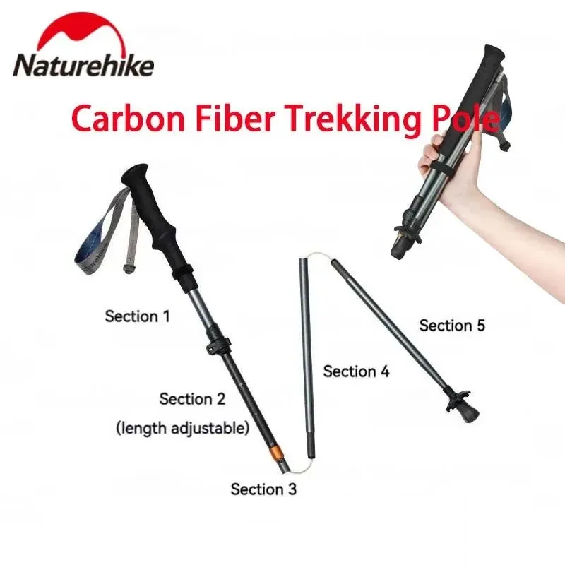 Detailed Bastón de trekking plegable de 5 secciones bastón ultraligero de fibra de carbono y aleación de aluminio para senderismo y escalada. Exceptional