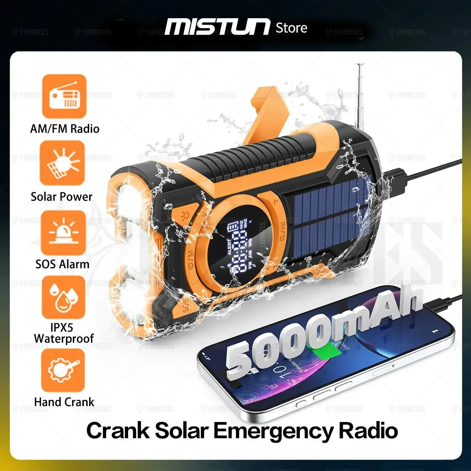 Authentic Radio meteorológica Bluetooth de emergencia resistente al agua con AM FM NOAA carga solar con manivela USB linterna y alarma SOS. Acerca de este artículo Elite