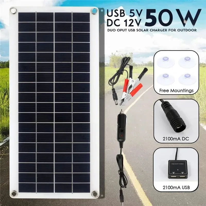Fine Crafted Panel solar de 50 W 12 V alimentación USB portátil para exteriores para coche barco camping senderismo viajes cargador de teléfono Proven