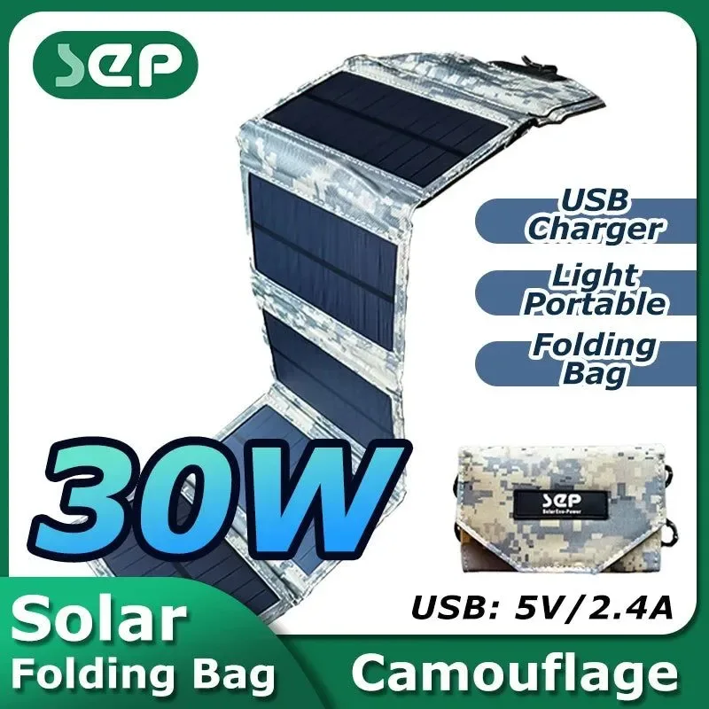 Efficient Panel solar plegable de 30 W USB 5 V resistente al agua cargador solar portátil banco de energía móvil para acampar al aire libre senderismo con cable Eco-Friendly