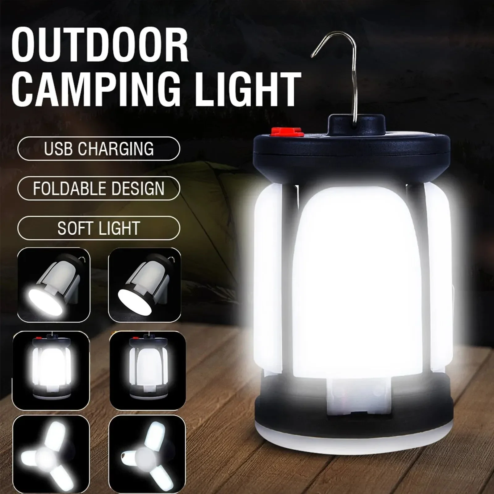 Secure Linterna solar LED de camping de alta potencia recargable 4500 mAh 1000 LM batería de emergencia plegable con 6 modos de luz. Genuine