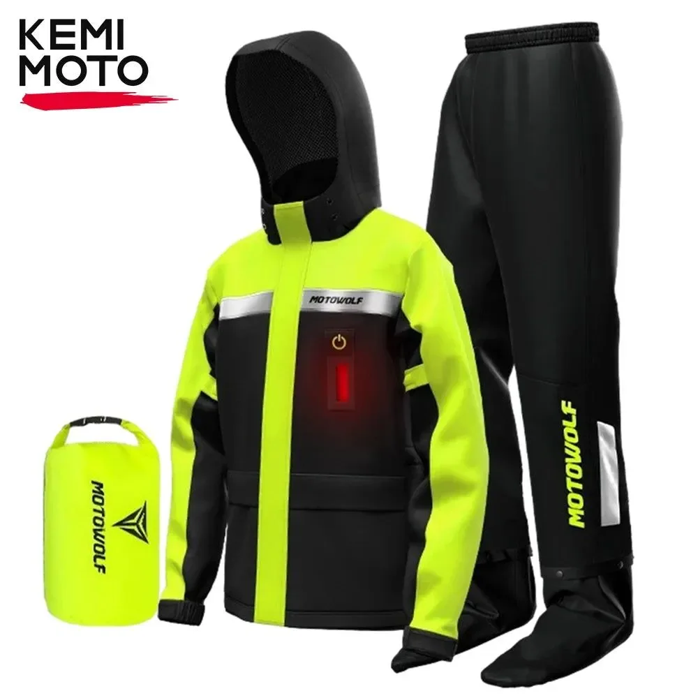 Elegant Chaqueta y pantalones impermeables para moto con alerta LED - Traje impermeable reflectante para conducción al aire libre Recyclable