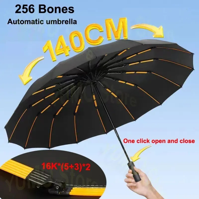 Minimalist Paraguas superresistente al viento 256 Bones gran tamaño automático para negocios resistente a la intemperie y con protección UV. High-End