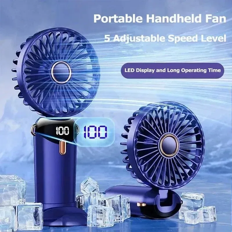 Prestigious Mini ventilador de mano ventilador plegable recargable por USB de 3000 mAh con pantalla LED y soporte para teléfono. Powerful