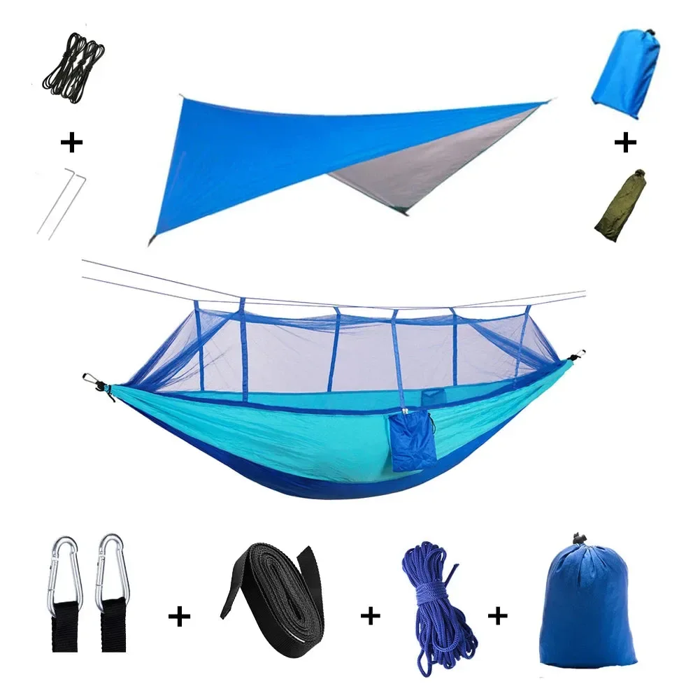 Stylish Hamaca de camping para 2 personas resistente a la intemperie con mosquitero y toldo capacidad de 200 kg sistema de refugio portátil para exteriores camuflaje Pure