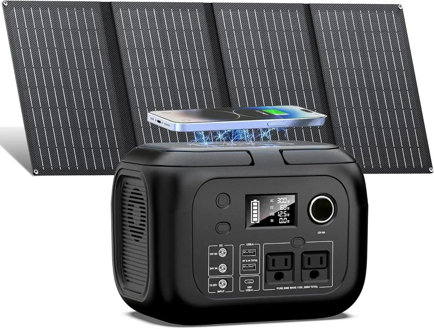 Premium Estación de energía portátil de 300 W con panel solar de 40 W para acampar y como respaldo Dependable