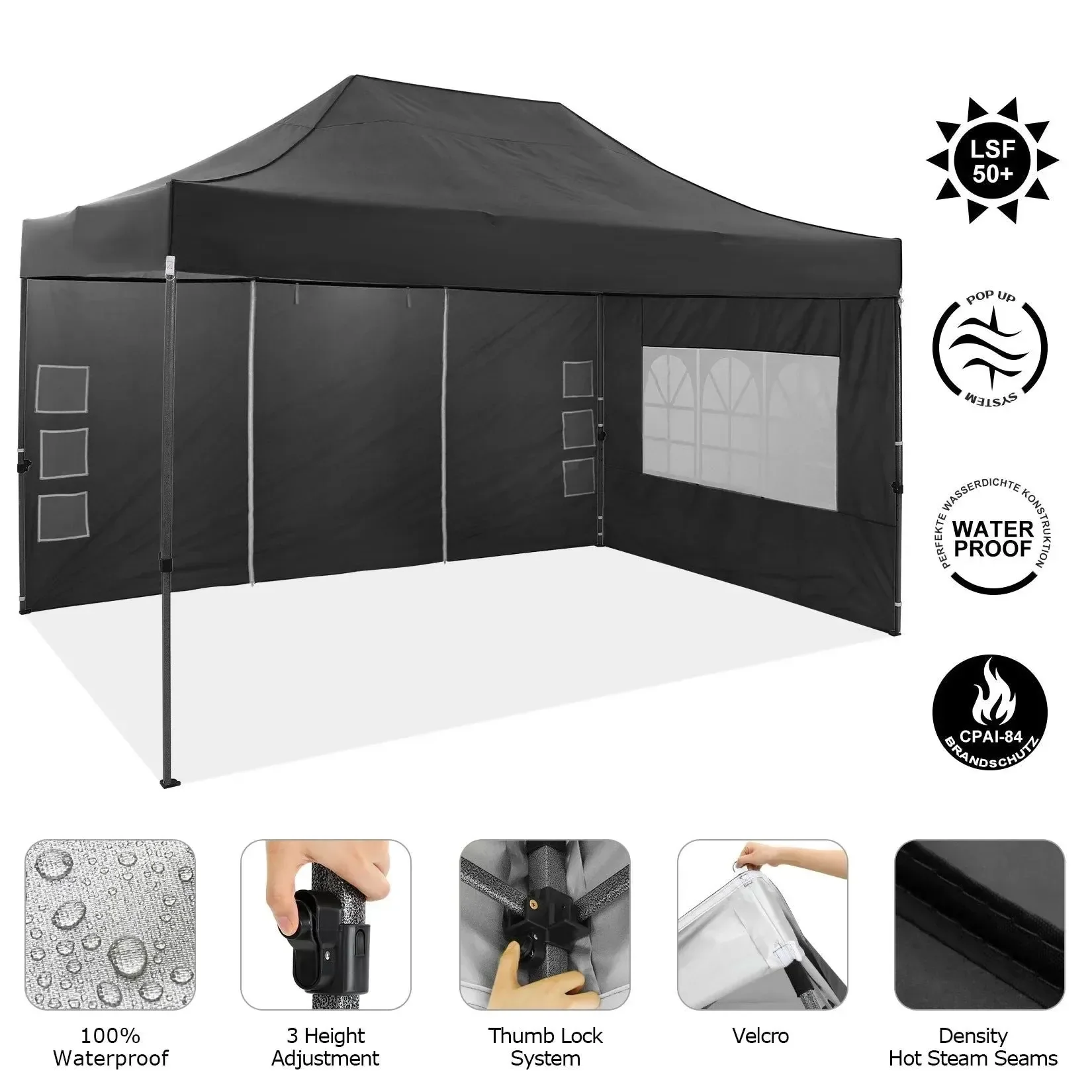 Exclusive Carpa plegable resistente de 3 x 4 5 m 10 x 15 pies - Gazebo comercial impermeable de 4 paredes laterales Fashionable