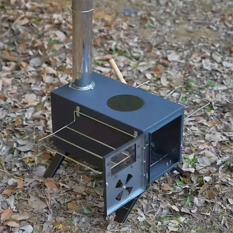 Consistent Portable Black Iron Wood Stove Complete Tent Heating Camping Cooking Stove Kit with Chimney Casual