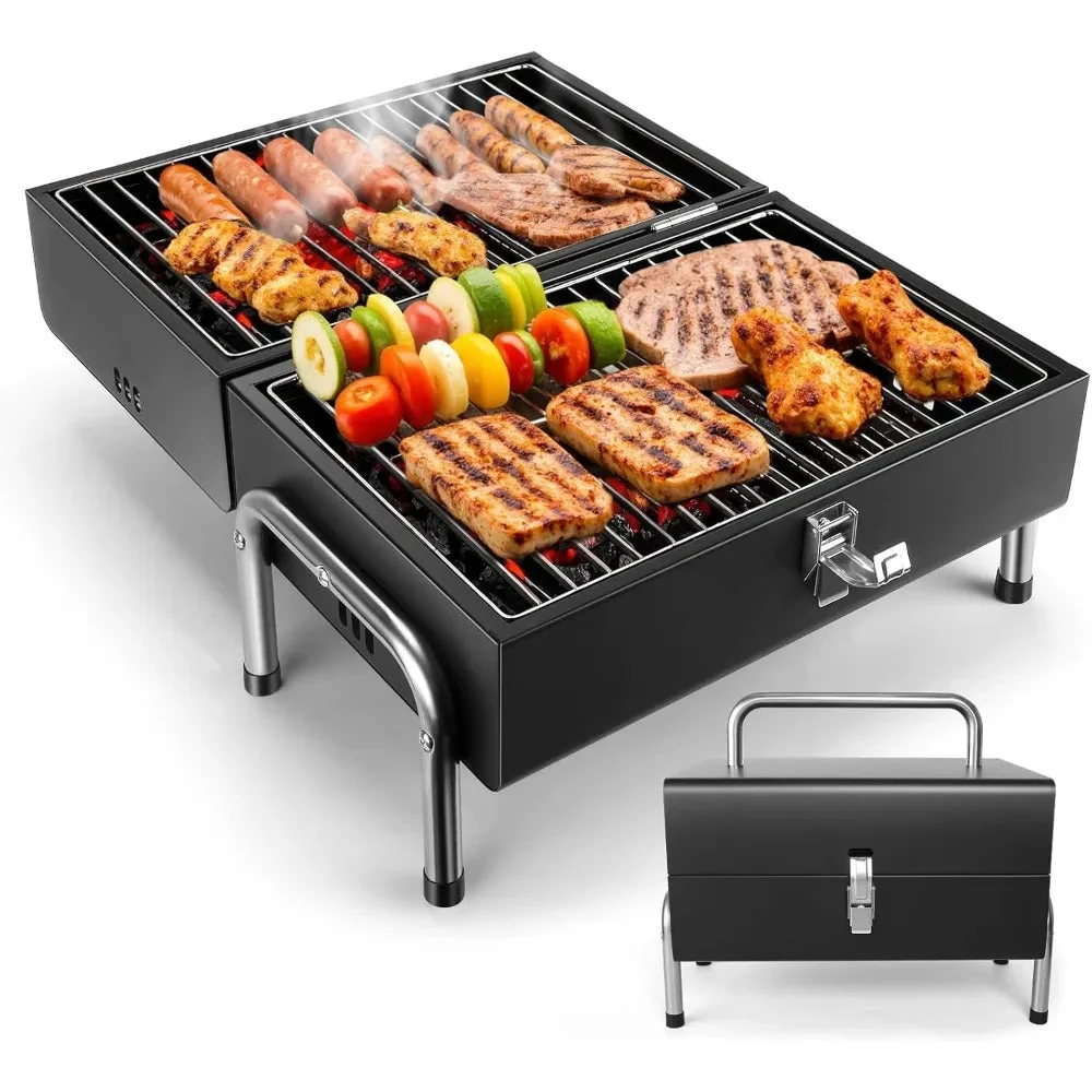 Enhanced Portable Charcoal Grill – Tabletop BBQ Grill for Camping Beach Outdoor Use Heavy-Duty Easy Assembly Multi-Use Black Smart
