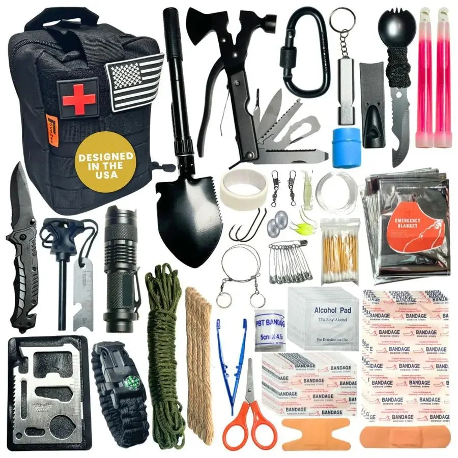 Prestigious 175Piece Survival Kit First Aid Kit for Emergency and Outdoor Adventures IFAK Fishing Gear MOLLECompatible Bag Car Travel SPECIFICATIONS Trendy
