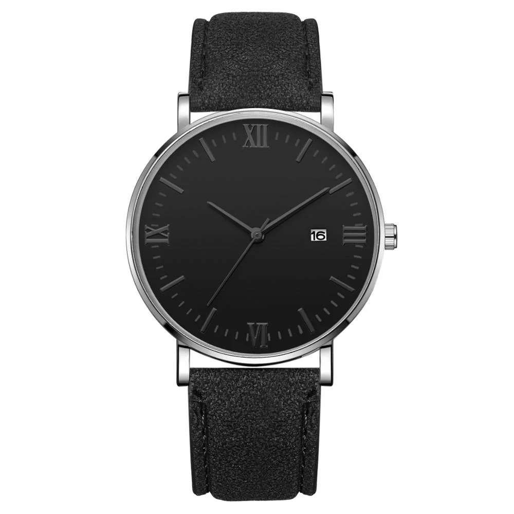 Flexible Flavio Classic Elegant Watch with Black Dial and Leather Belt Healthy