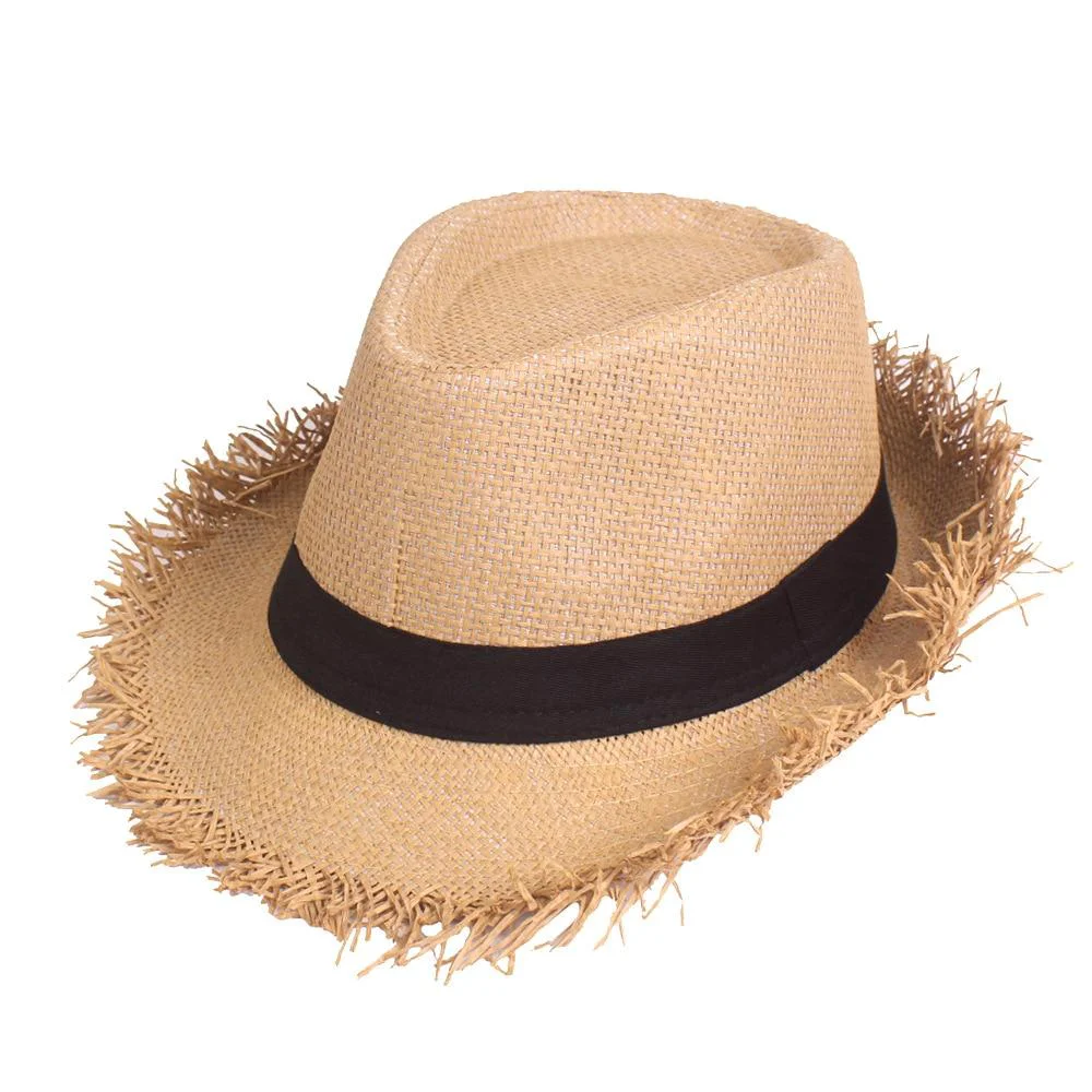Flexible Frayed Edge Trilby Straw Hat Elegant