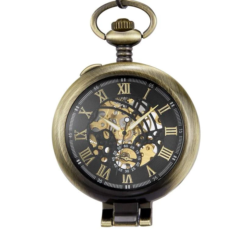 Reusable Olaf Orkina Mechanical Skeleton Pocket Watch Bronze Versatile