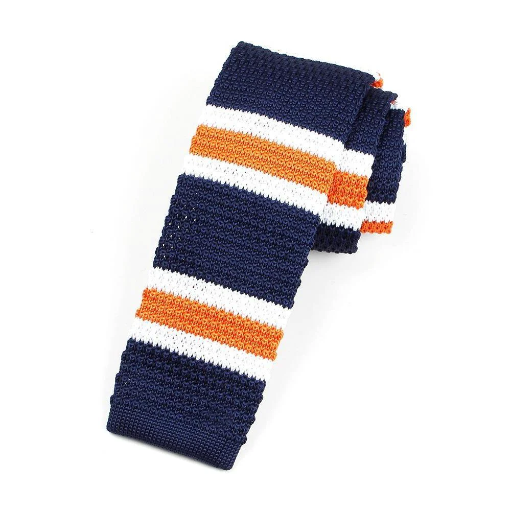 Carefully Designed Striped Knitted Flat End Slim Tie Professional