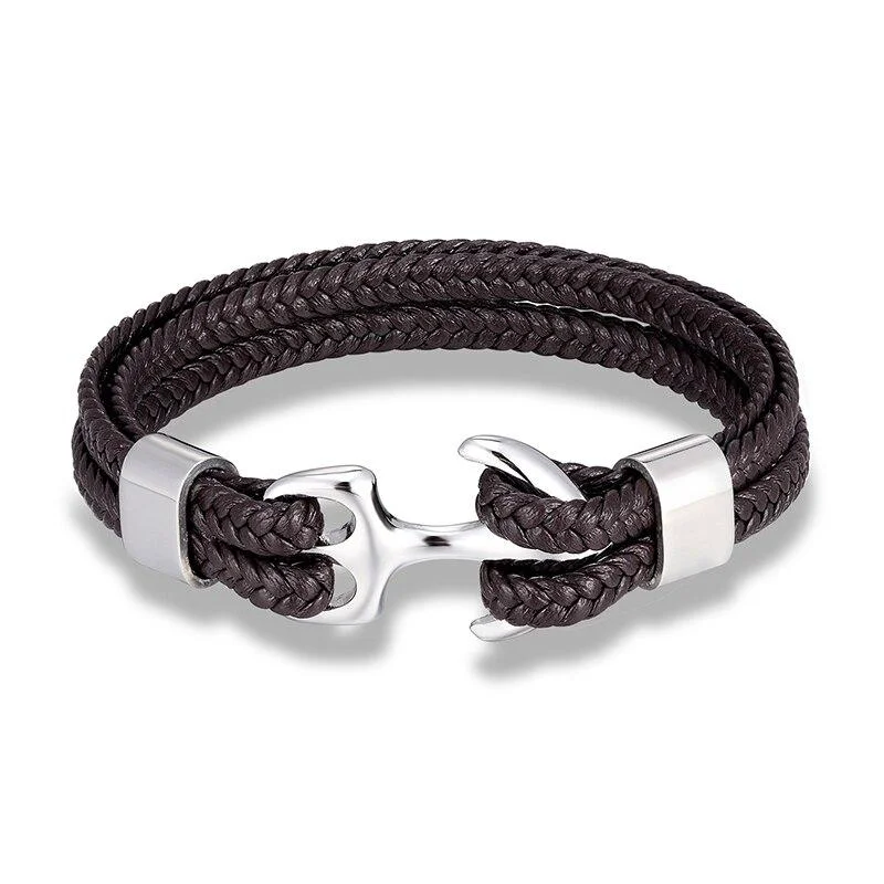 Next-Generation Anchor Brown Braided Leather Bracelet Reliable