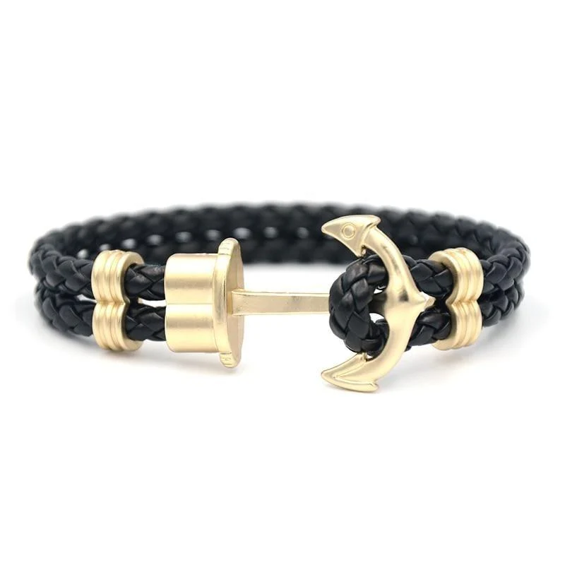 High-Grade Oliver Golden Anchor Braided Leather Bracelet Efficient
