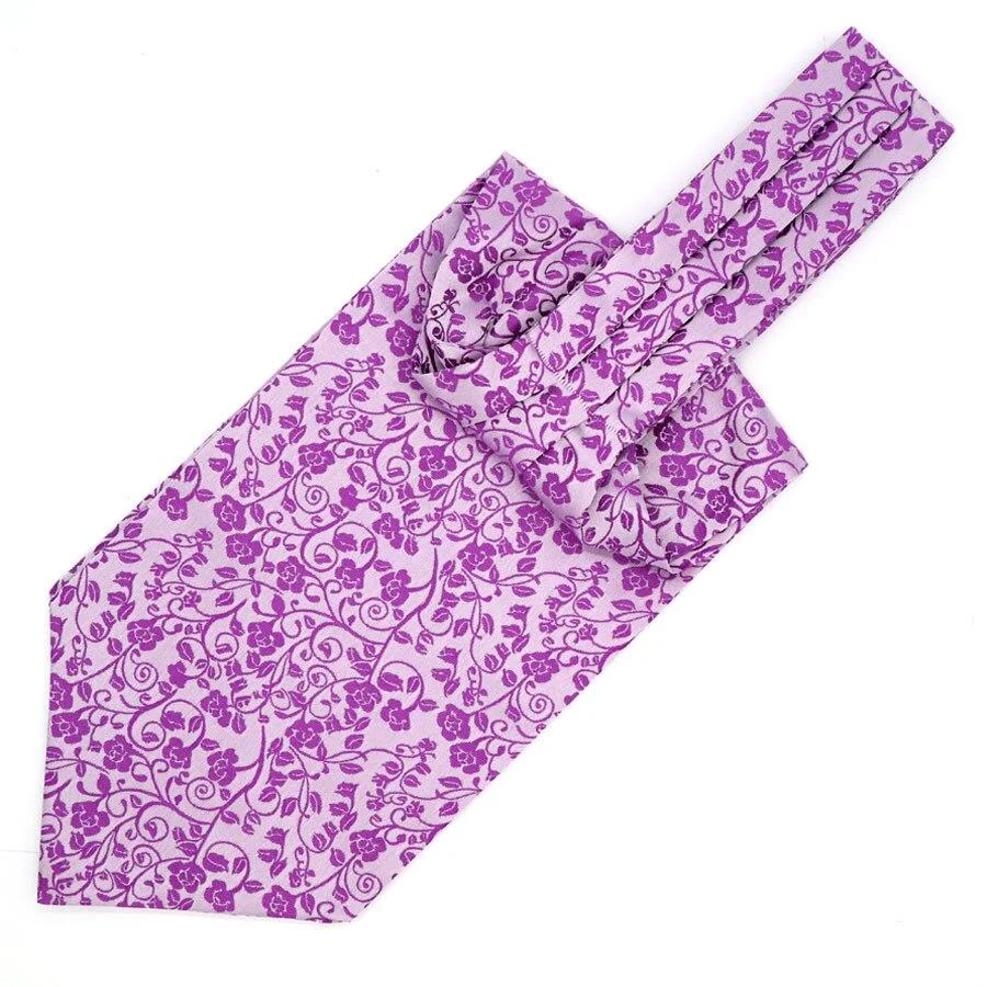 Convenient Floral Jacquard Solid Ascot Tie Green