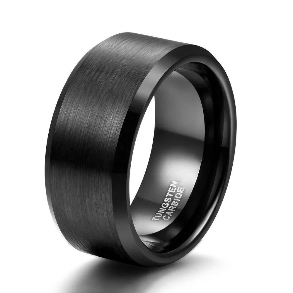 Authentic Brushed Tungsten Carbide Black Ring Stylish