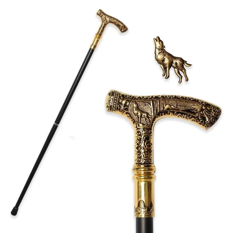Enhanced Louis Wooden Walking Stick With Wolf Head Handle Smooth